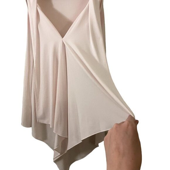 Maly sleeveless powder pink high low ruffle top summer v-neck business casual - Picture 6 of 7